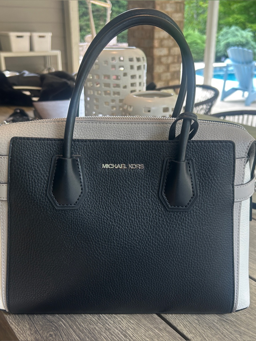 Michael Kors Black & White Saffiano Leather Satchel